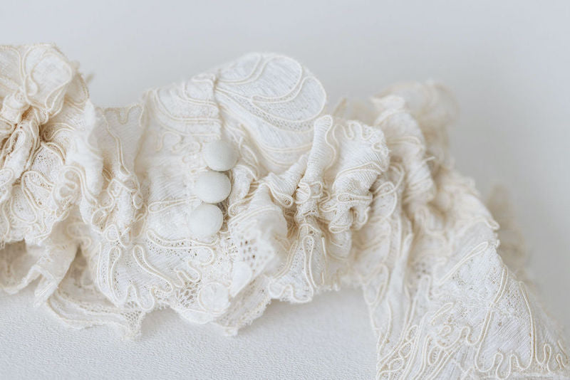 Lace Bridal Garter Made From Mother's Wedding Dress With Collar Buttons by The Garter Girl