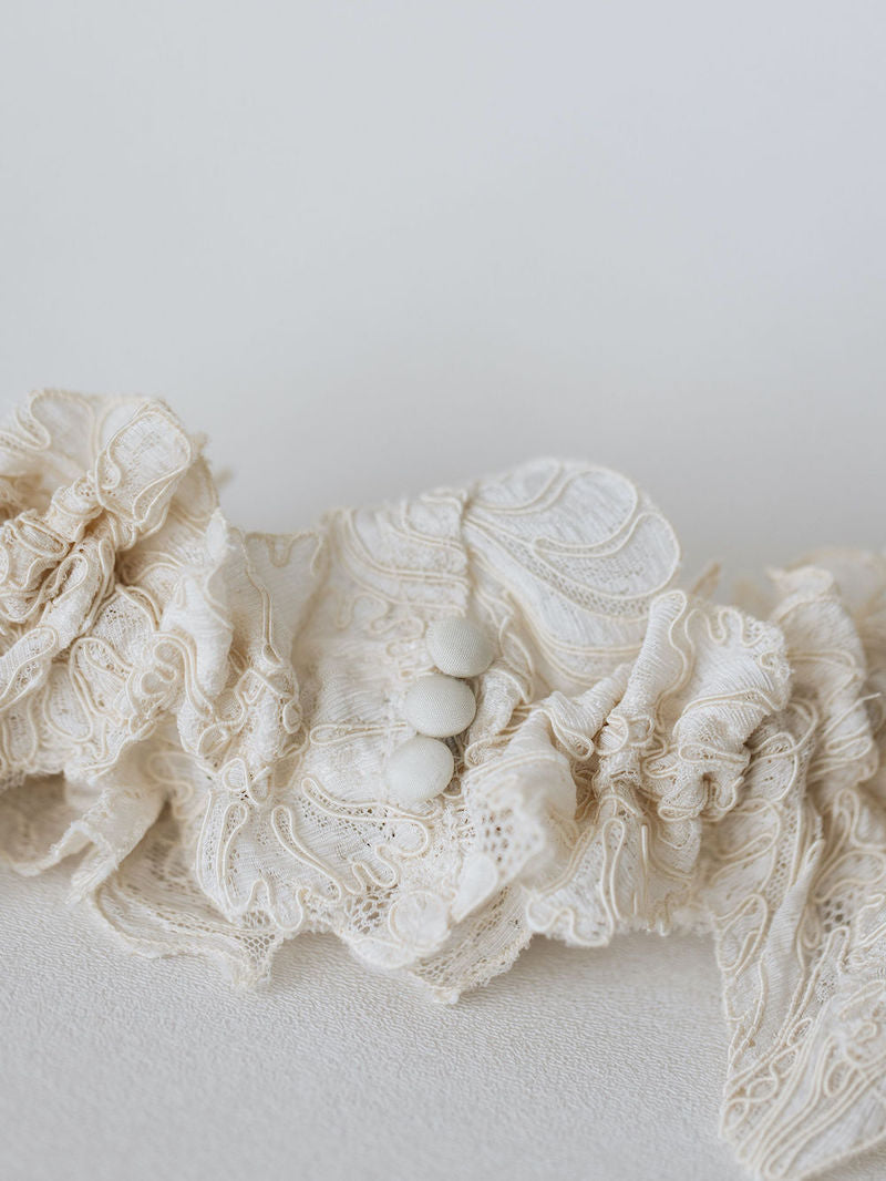 Lace Bridal Garter Made From Mother's Wedding Dress With Collar Buttons by The Garter Girl
