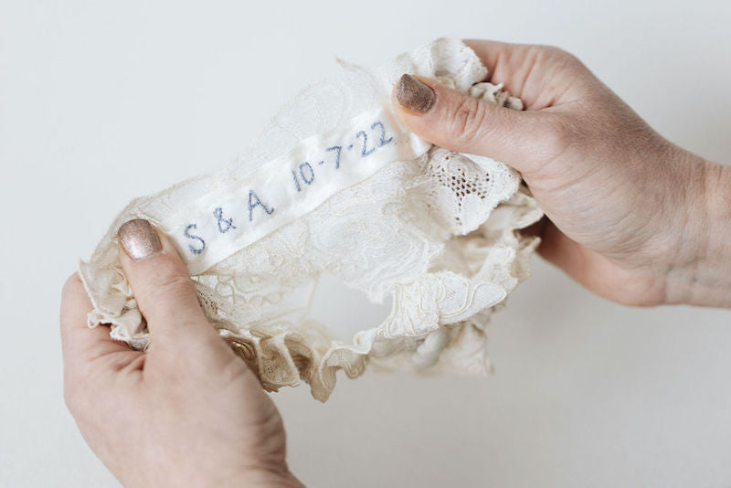 Lace Bridal Garter Made From Mother's Wedding Dress With Collar Buttons by The Garter Girl