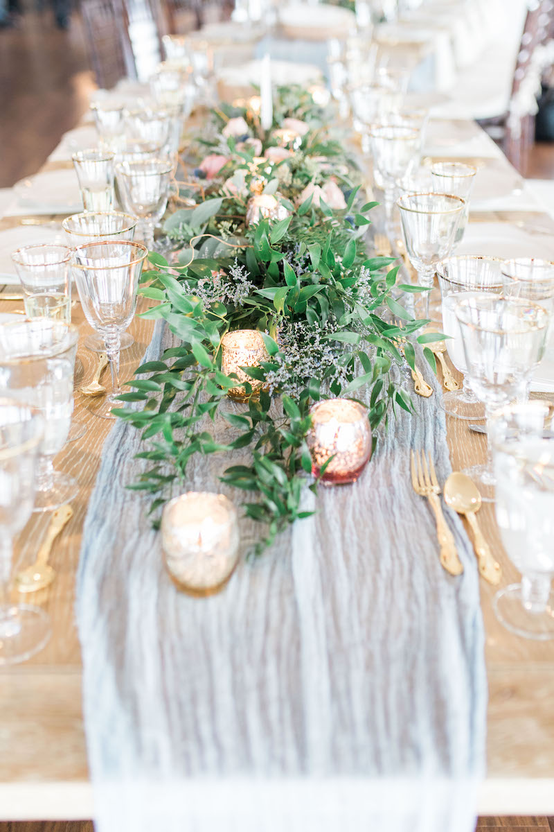 long wedding reception table garland centerpiece