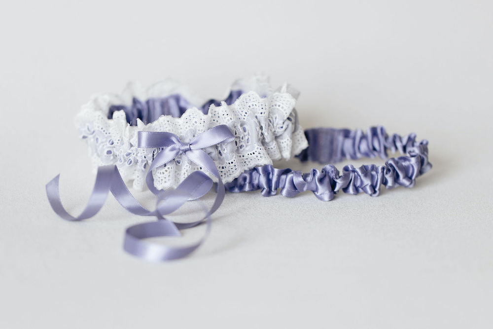 Lavender Satin and White Lace Garter Set by Expert Bridal Accessories Designer The Garter Girl