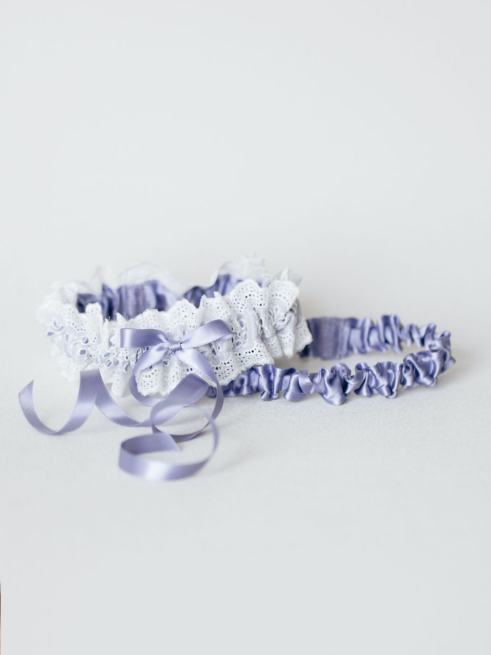 custom lavender and white wedding garter set