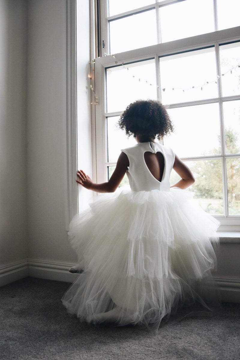 Layered Tulle and Heart Back Flower Girl Dress