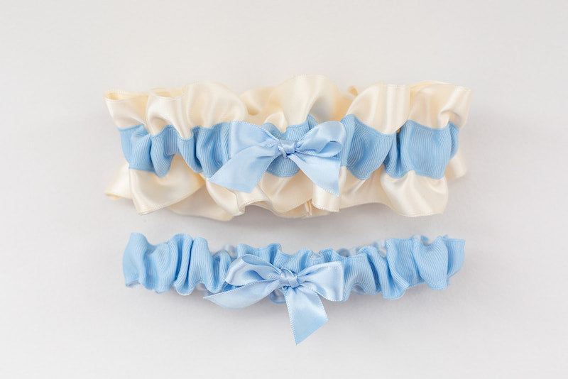 ivory and light blue wedding garter set