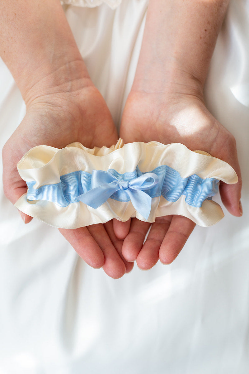 ivory and light blue wedding garter set