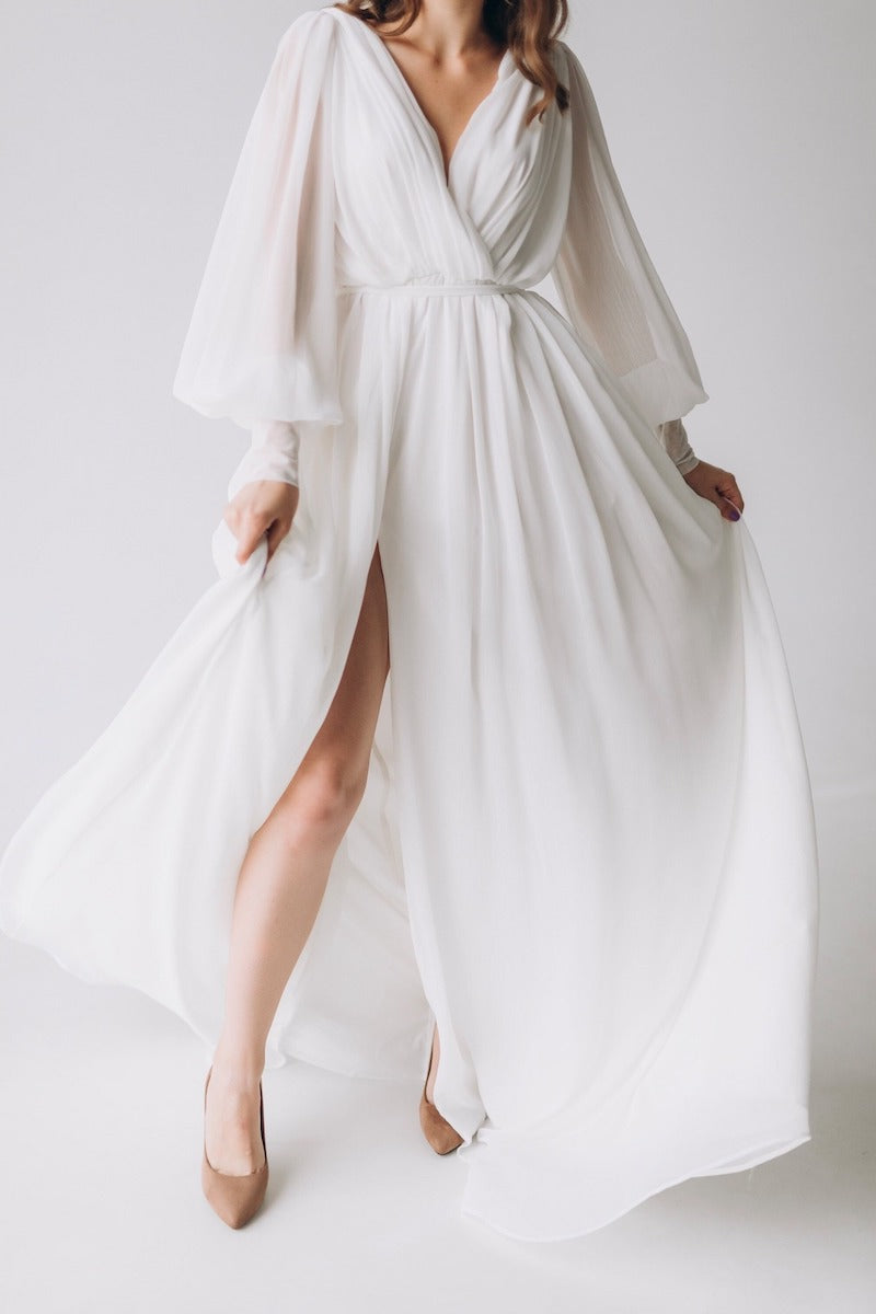 Long Sleeve Boho Flowy Wedding Dress