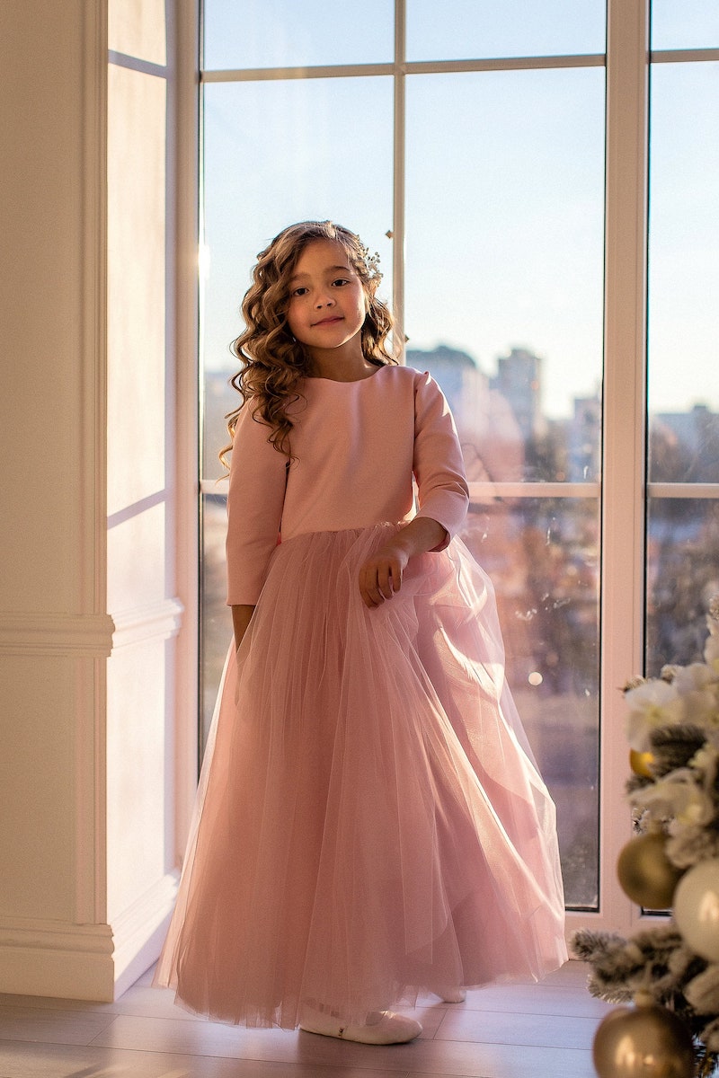 Long Sleeve Pink Flower Girl Dress