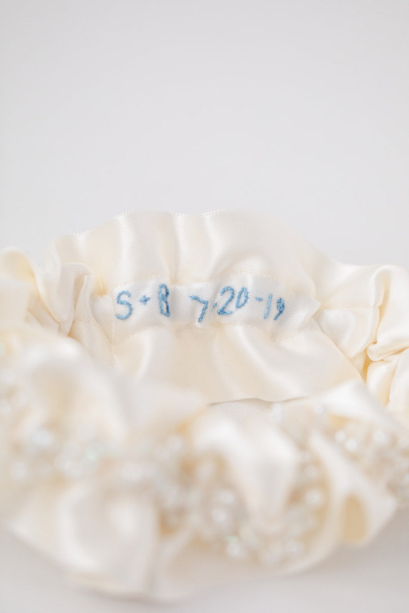 lace wedding garter heirloom hand embroidered personalized by The Garter Girll