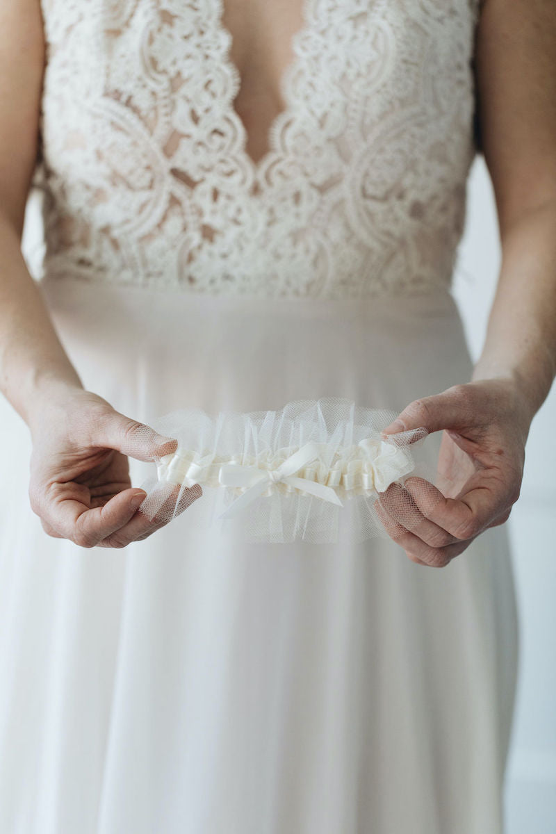 Graceful tulle wedding garter bridal accessory handmade by The Garter Girl