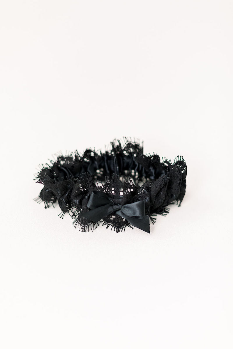 luxury wedding garter heirloom with black eyelash lace from The Garter Girl