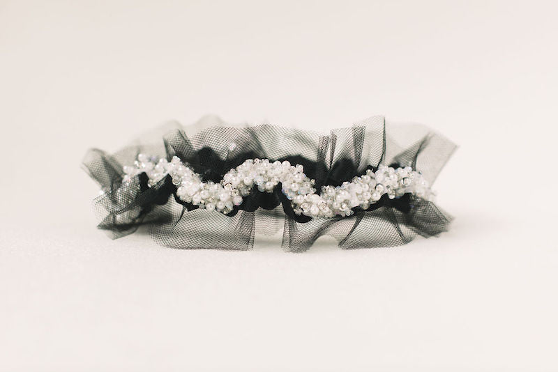 luxury tulle and sparkle bridal garter to match wedding dress handmade by The Garter Girl