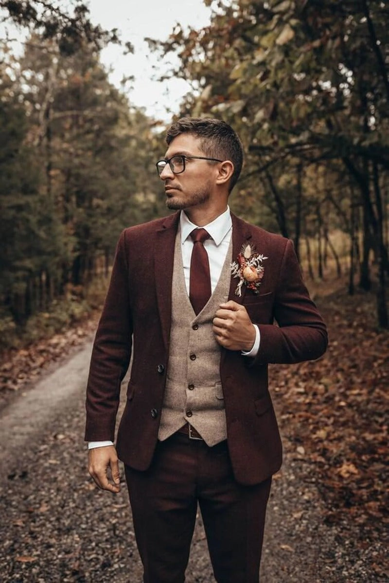 Maroon Tweed Suit