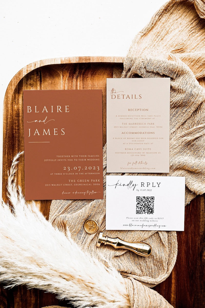 Minimalist Burnt Orange Wedding Invitation