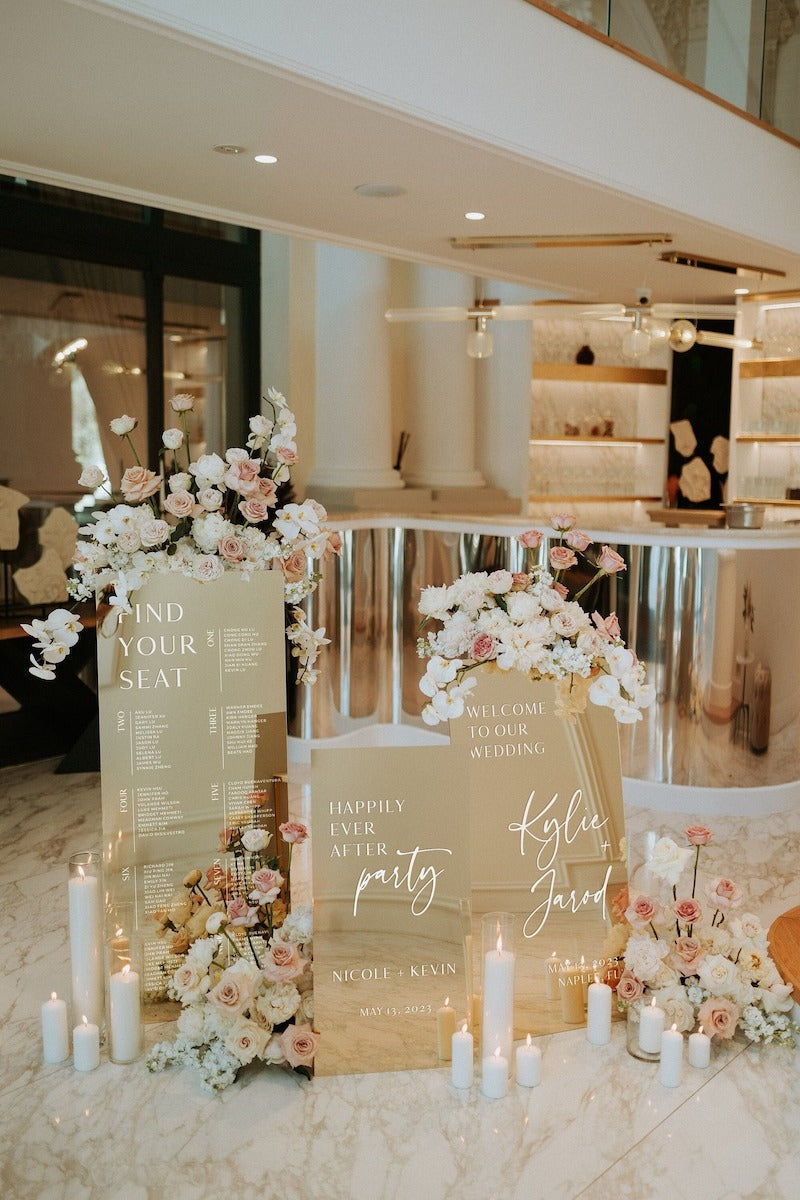 Mirrored Wedding Welcome Sign and Seating Chart