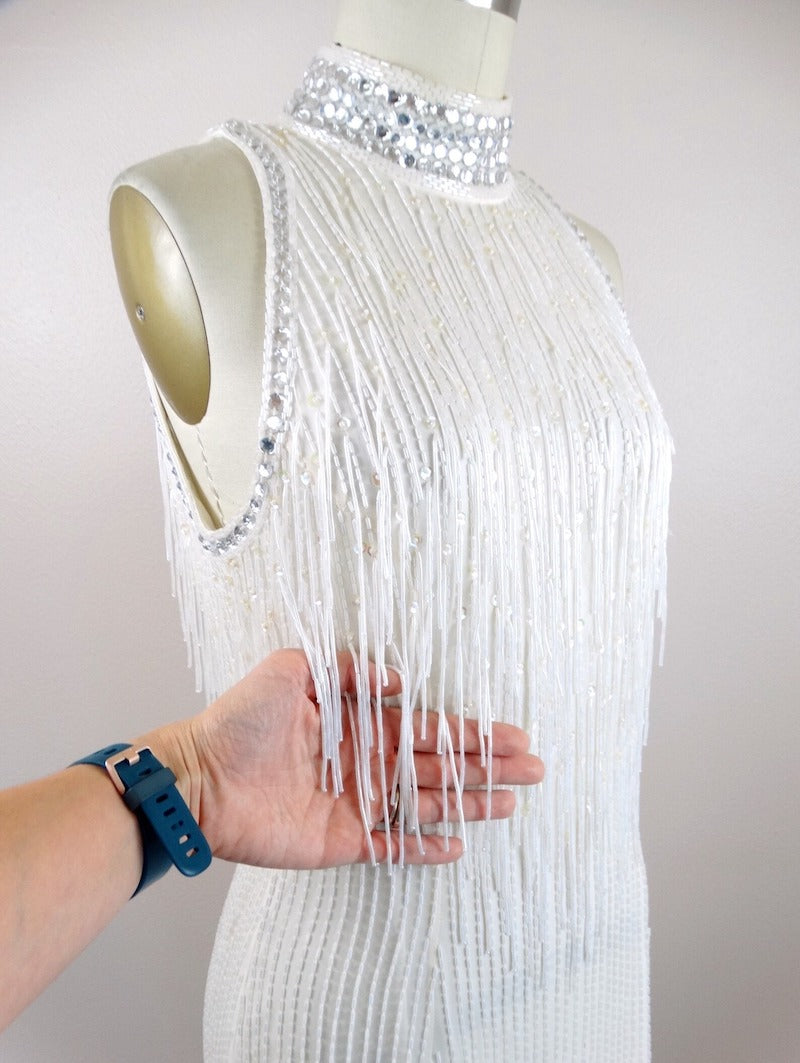 Mock Neck and Fringe Beaded Dress