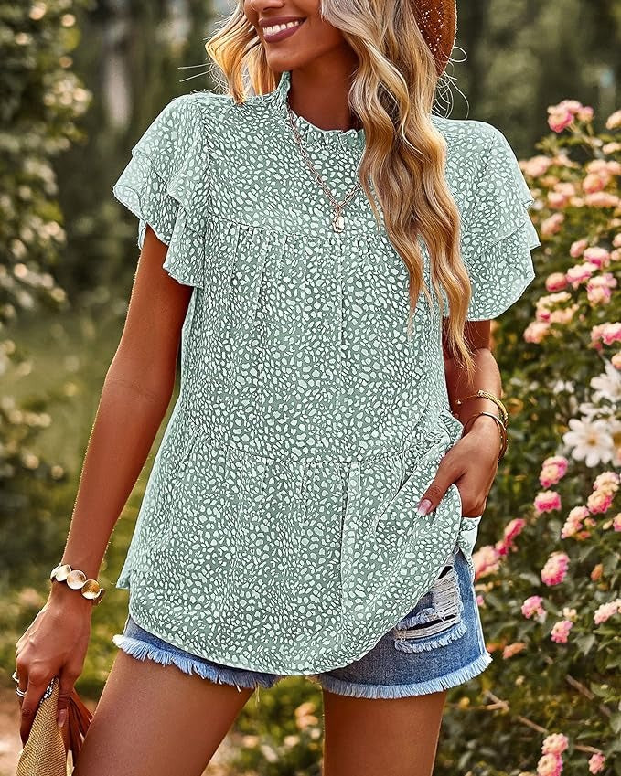 Mock Neck Floral Chiffon Top