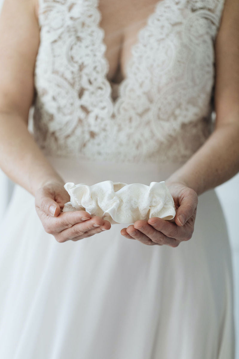 Haute ivory lace wedding garter bridal accessory handmade by The Garter Girl