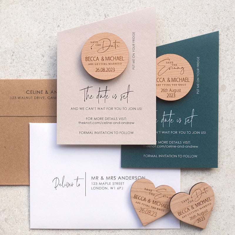 Modern Save the Date Cards with Wood Magnet