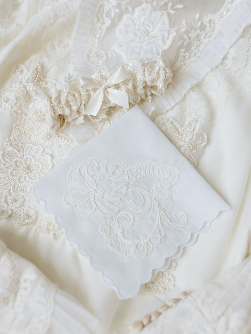 Sparkle Bridal Garter and Lace Handkerchief Made From Mom's Wedding Dress