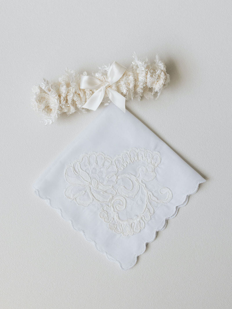 Sparkle Bridal Garter and Lace Handkerchief Made From Mom's Wedding Dress