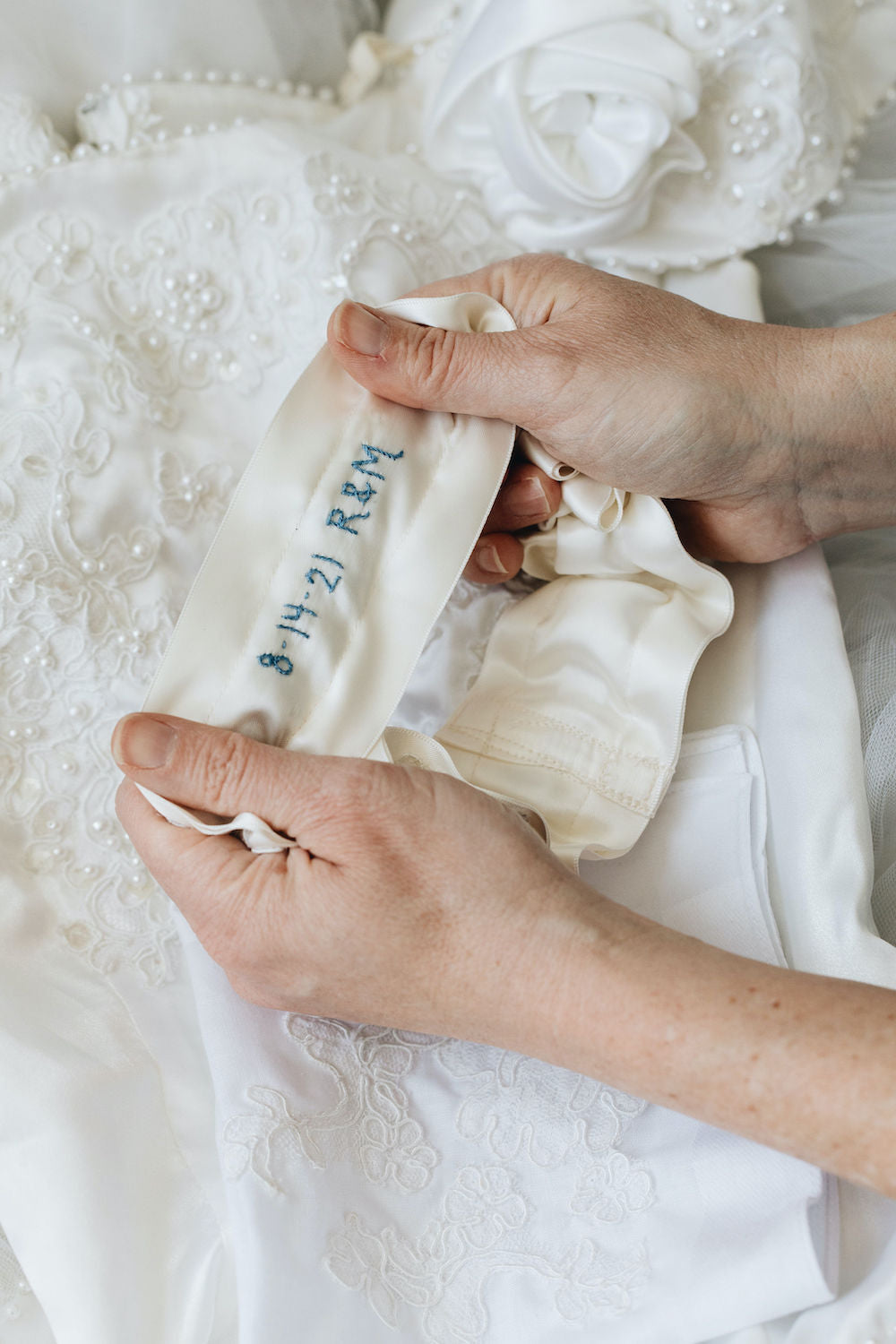 lace & pearl wedding garter & handkerchief handmade from the bride's mother's wedding dress by bridal accessories designer, The Garter Girl