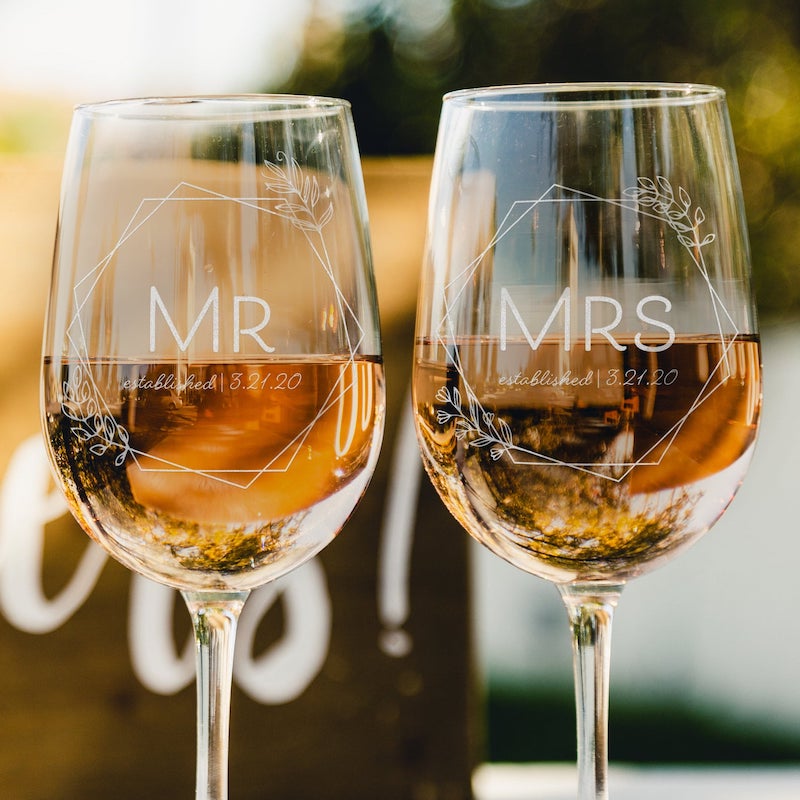 Mr and Mrs Personalized Wine Glasses Bridal Shower Gift