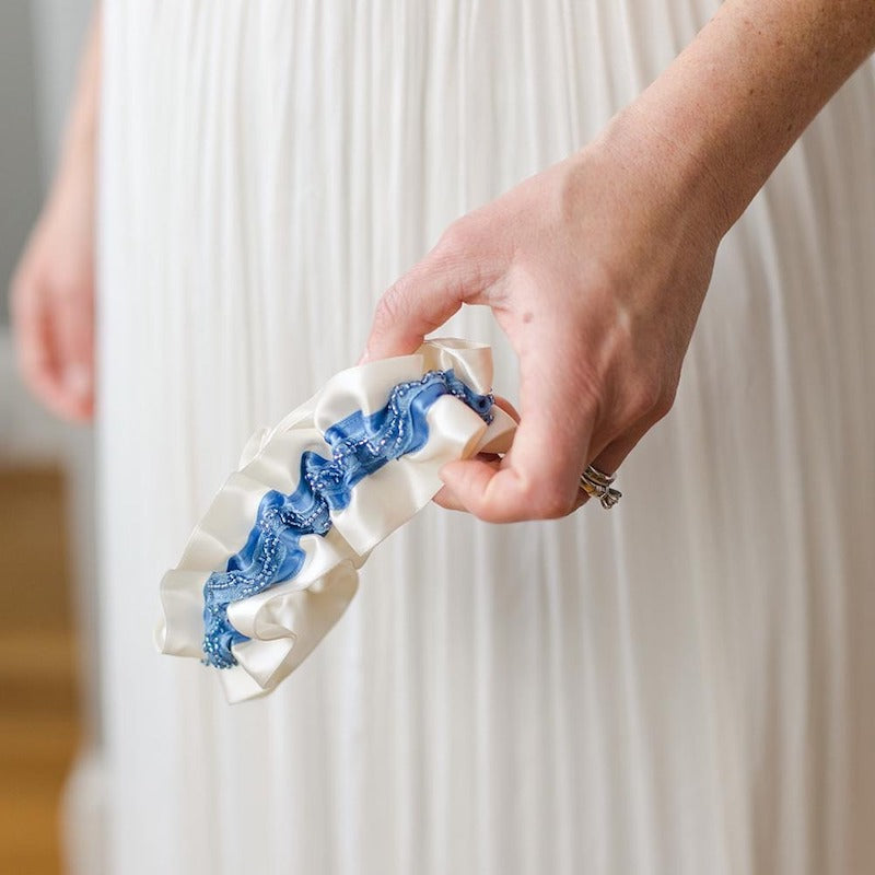 Blue Beaded Wedding Garter on Sale