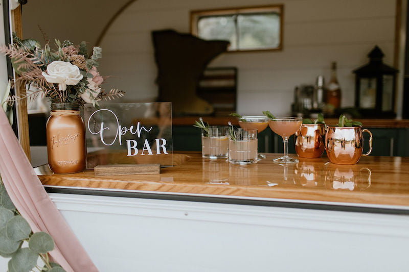 Open Bar Sign at Outdoor Bar Truck Wedding