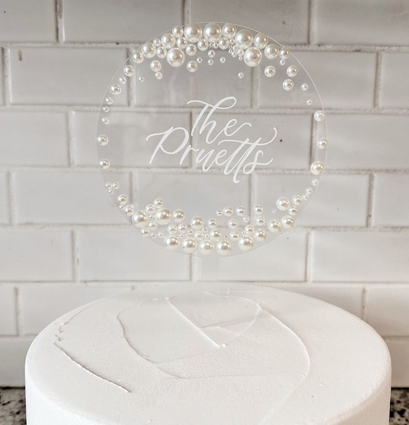 Pearl and Acrylic Wedding Cake Topper