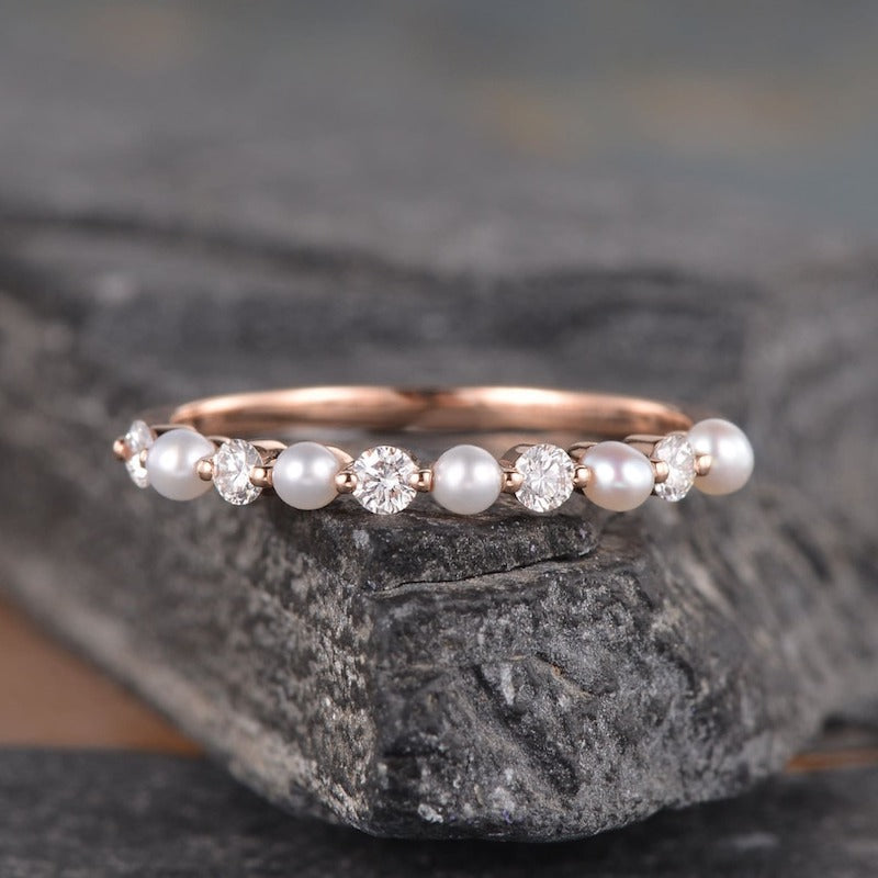 Pearl and Diamond Wedding Band