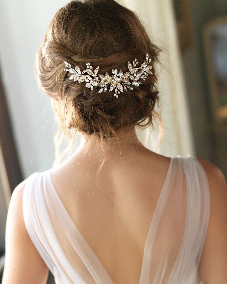 pearl and jeweled wedding hair comb 