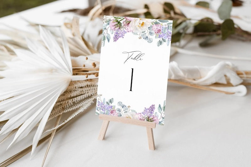 Peony and Lilac Wedding Table Number