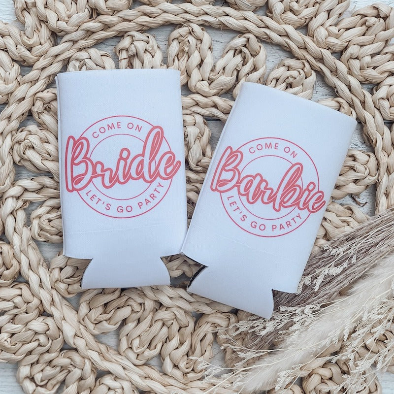 Personalized Can Coolers for Barbie Bridal Shower