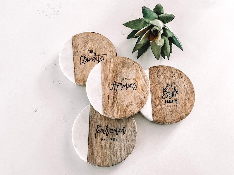 Personalized Coasters Wood and Marble
