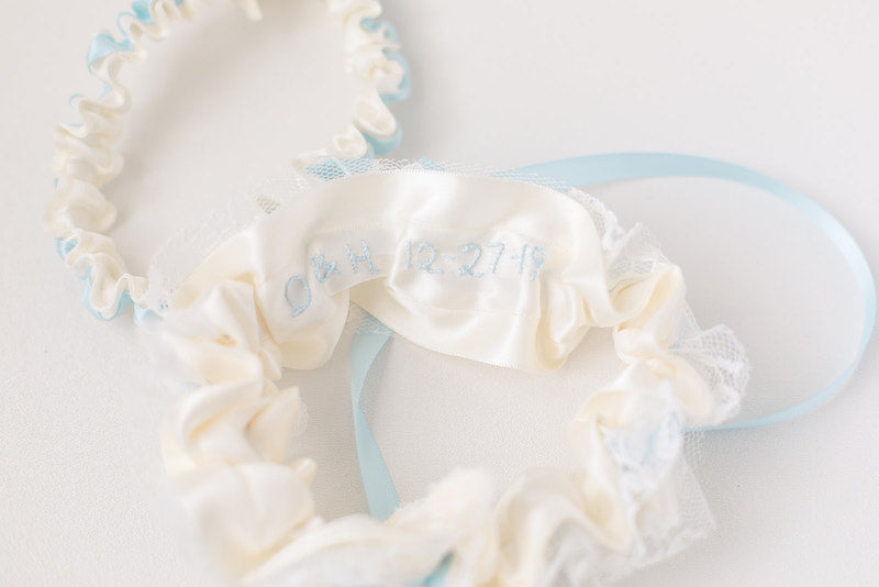 personalized garter with embroidery and vintage lace
