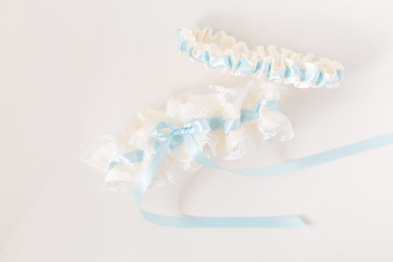 personalized garter with embroidery and vintage lace