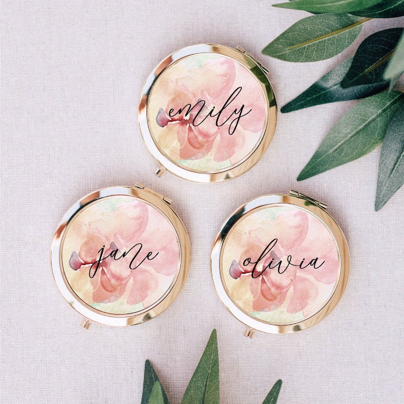 personalized gold compact mirror bridesmaid gift