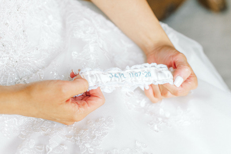 Wedding Garter Heirloom with Blue Embroidery