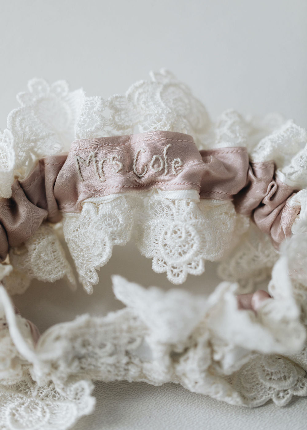 personalized wedding garter made from bride's mother's silk & lace wedding dress - handmade heirloom by The Garter Girl