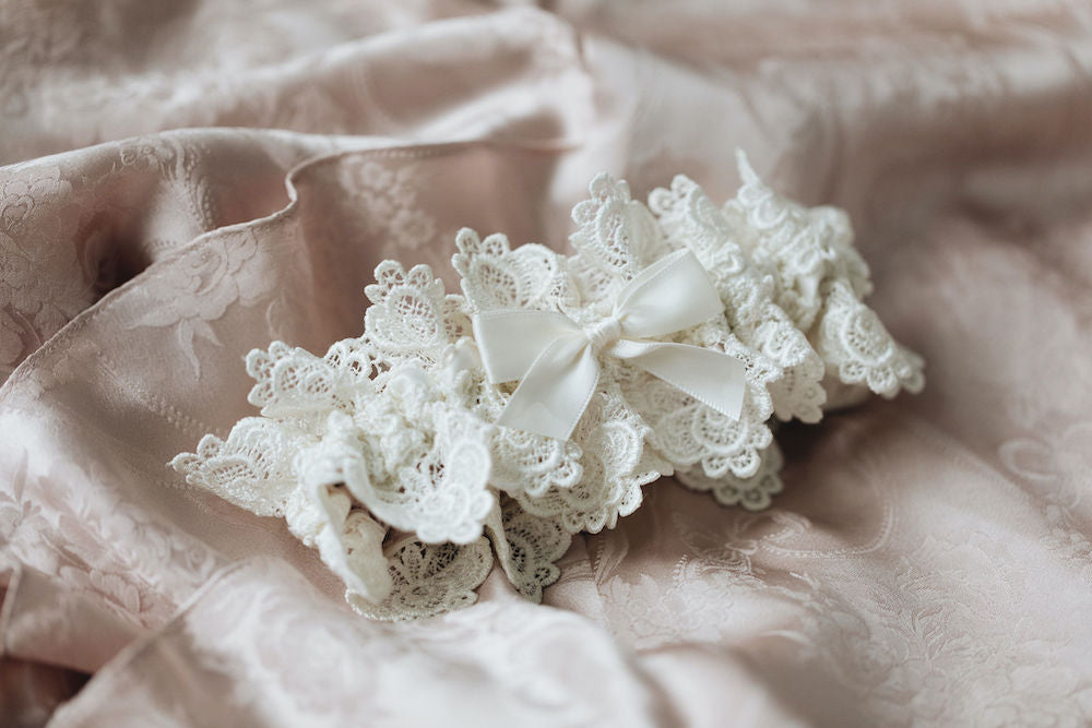 personalized wedding garter made from bride's mother's silk & lace wedding dress - handmade heirloom by The Garter Girl