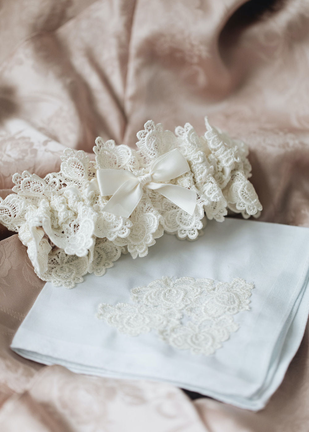 personalized wedding garter made from bride's mother's silk & lace wedding dress - handmade heirloom by The Garter Girl