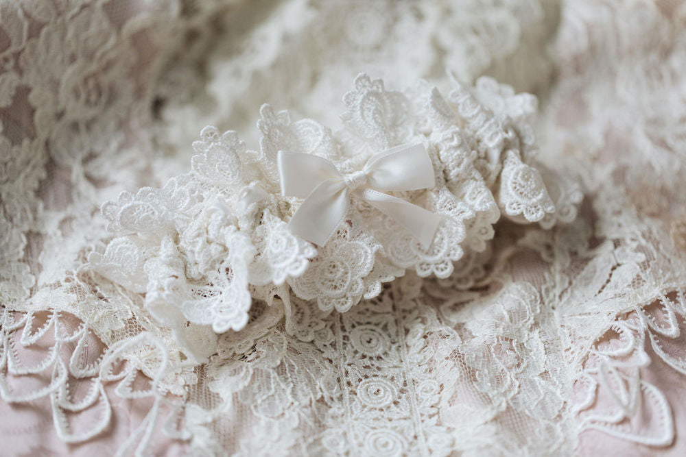 personalized wedding garter made from bride's mother's silk & lace wedding dress - handmade heirloom by The Garter Girl