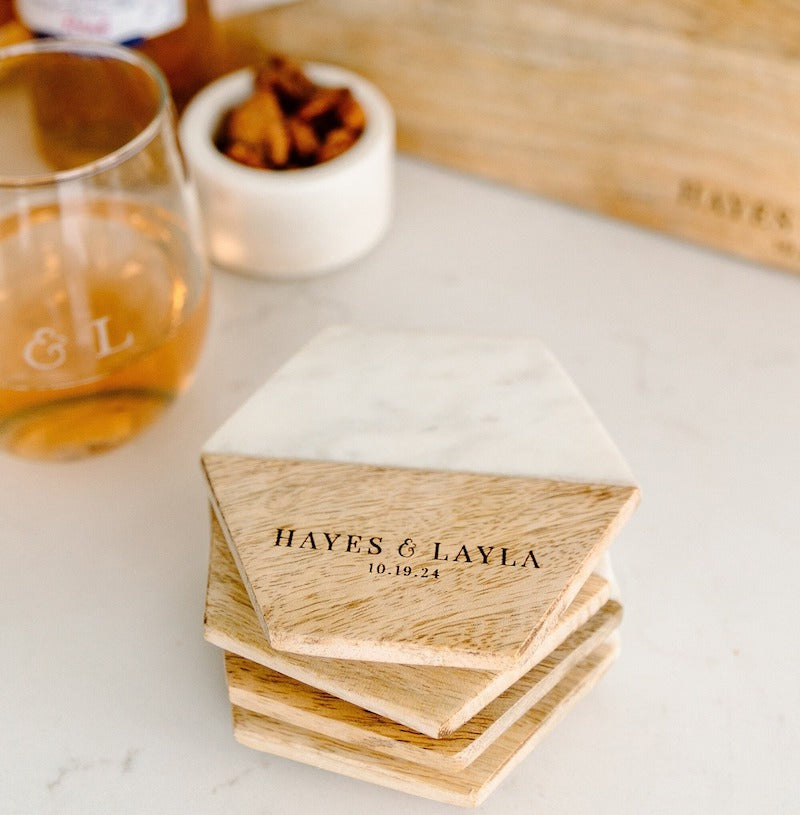 Personalized Wood and Marble Coasters