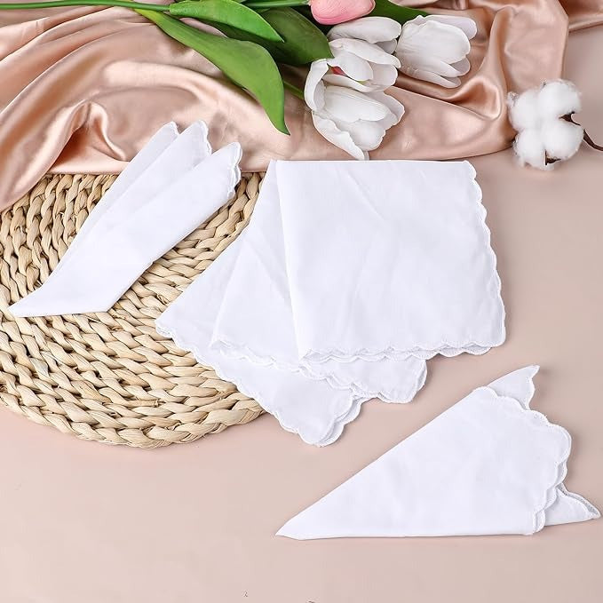 plain white handkerchief with scalloped edge
