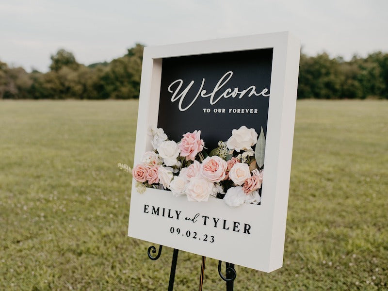Polaroid Flower Box Wedding Welcome Sign