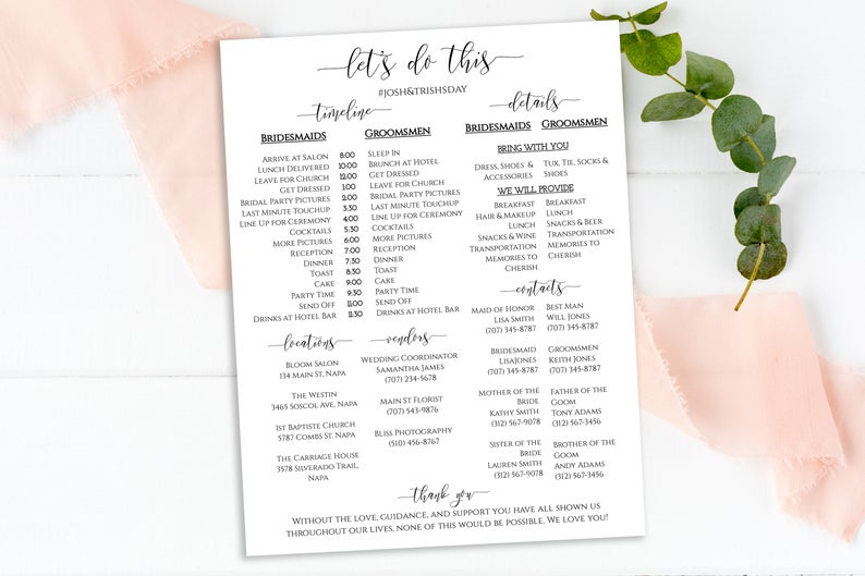 printable day wedding timeline 