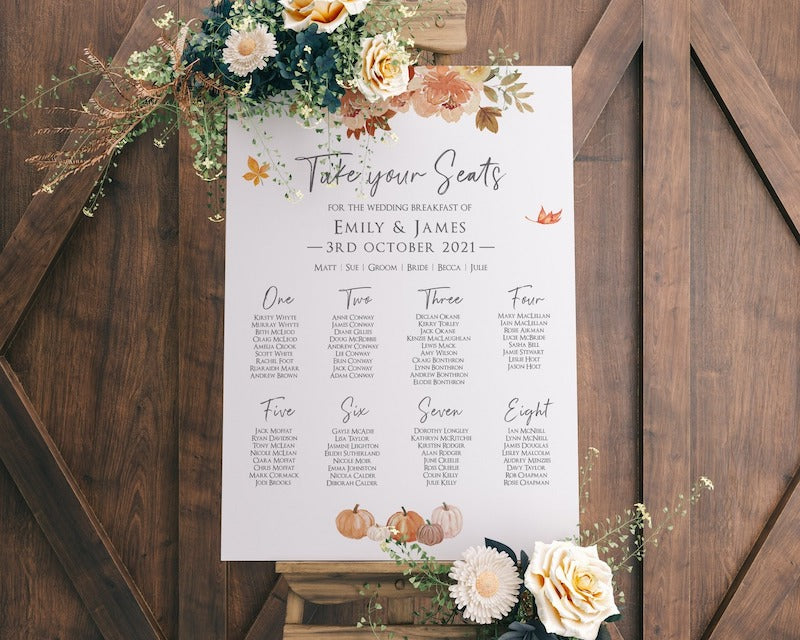 Pumpkins and Orange Flowers Seating Chart