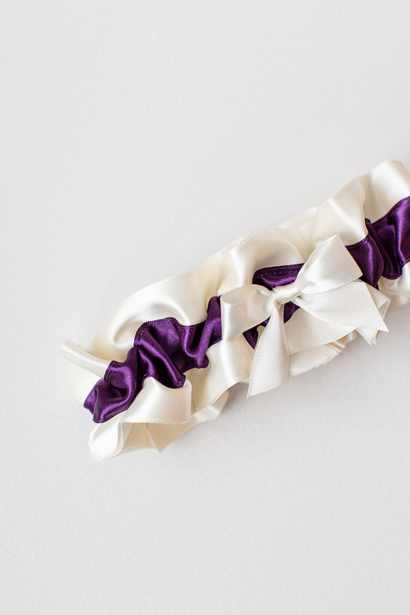 dark purple and ivory custom wedding garter