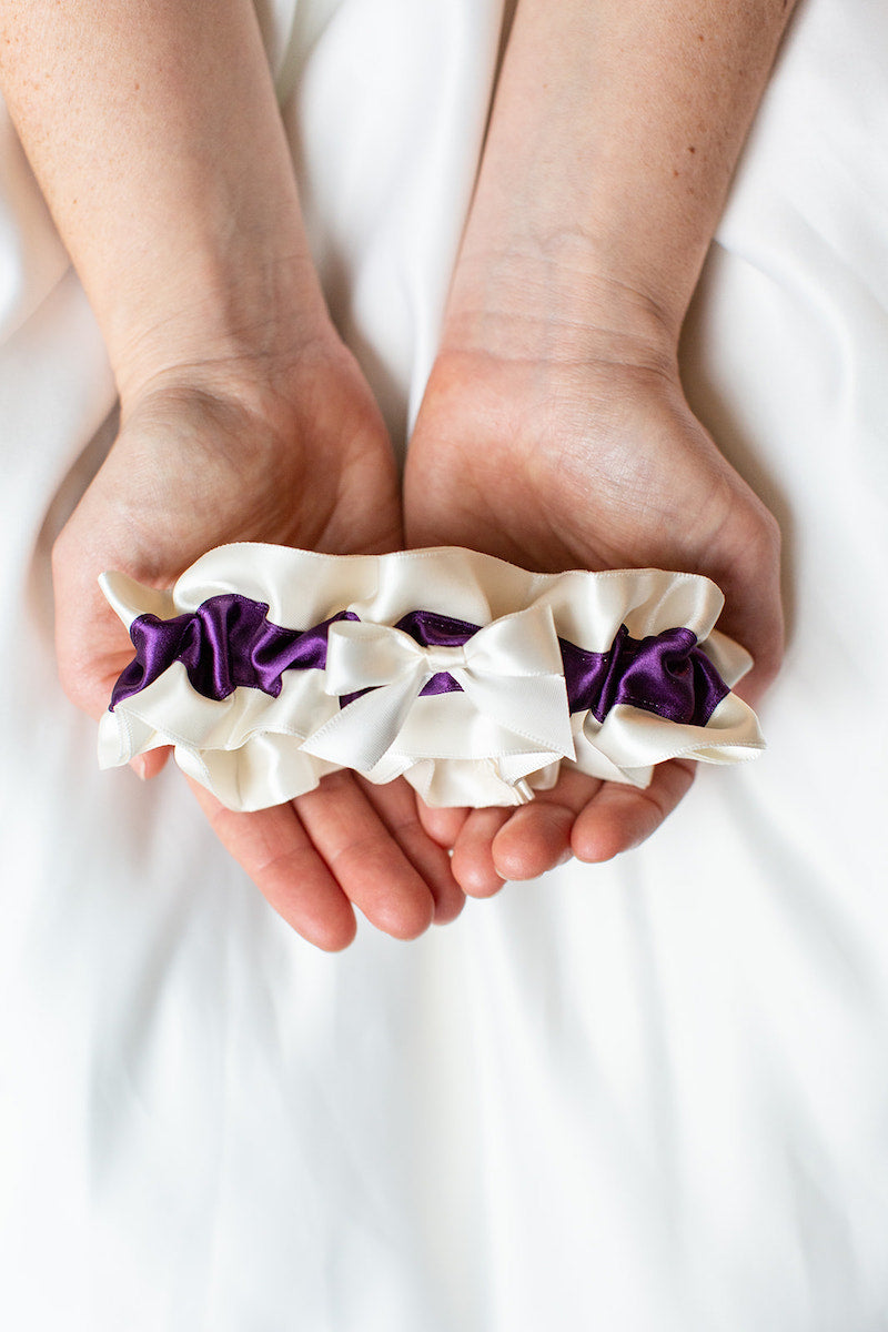 dark purple and ivory custom wedding garter