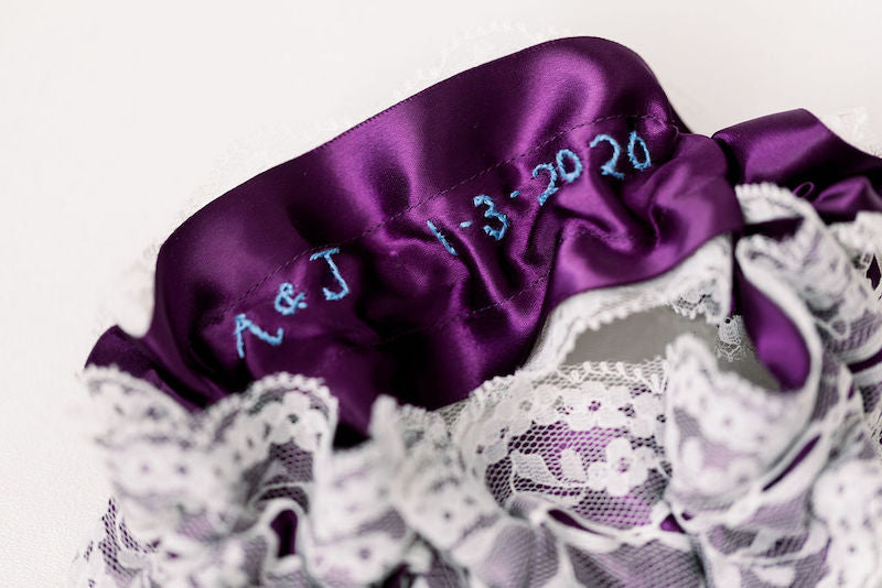 purple wedding garter with ivory lace from The Garter Girl
